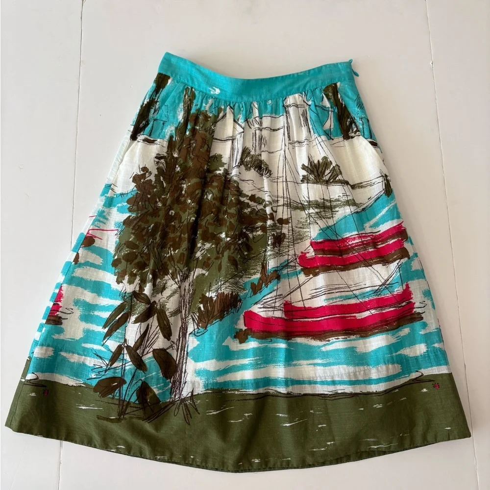 Anthropologie We Love Vera Boat Print Skirt 2 - Picture 2 of 9